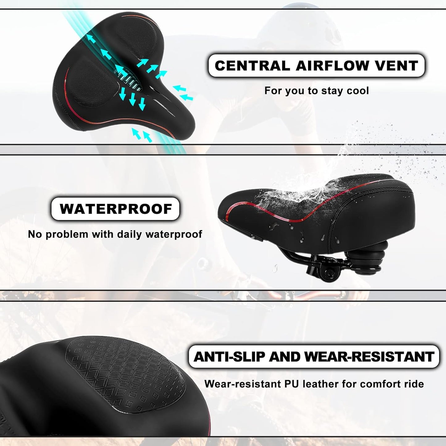 TONBUX Oversized Bike Seat for Men Women Comfort,Wide Bike Seat Cushion Replacement, Breathable Corfortable Bicycle Seat Saddle Compatible with Peloton/Exercise/Stationary/Electric/Cruiser Bikes