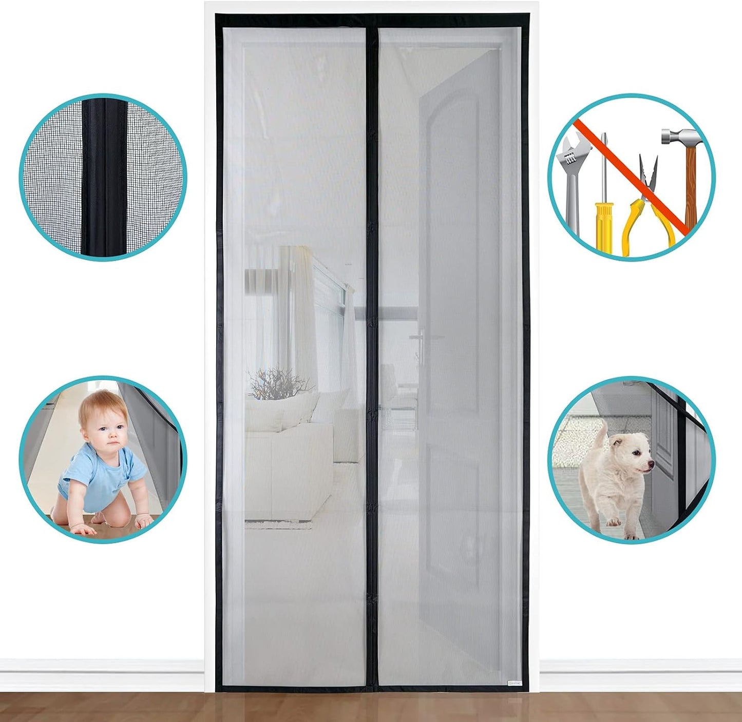 Apalus VP Magnetic Screen Door Deluxe Version Heavy Duty Mesh Curtain, Strong Magnets,Top-to-Bottom Seal Snaps Shuts Automatically(36x38 inch )