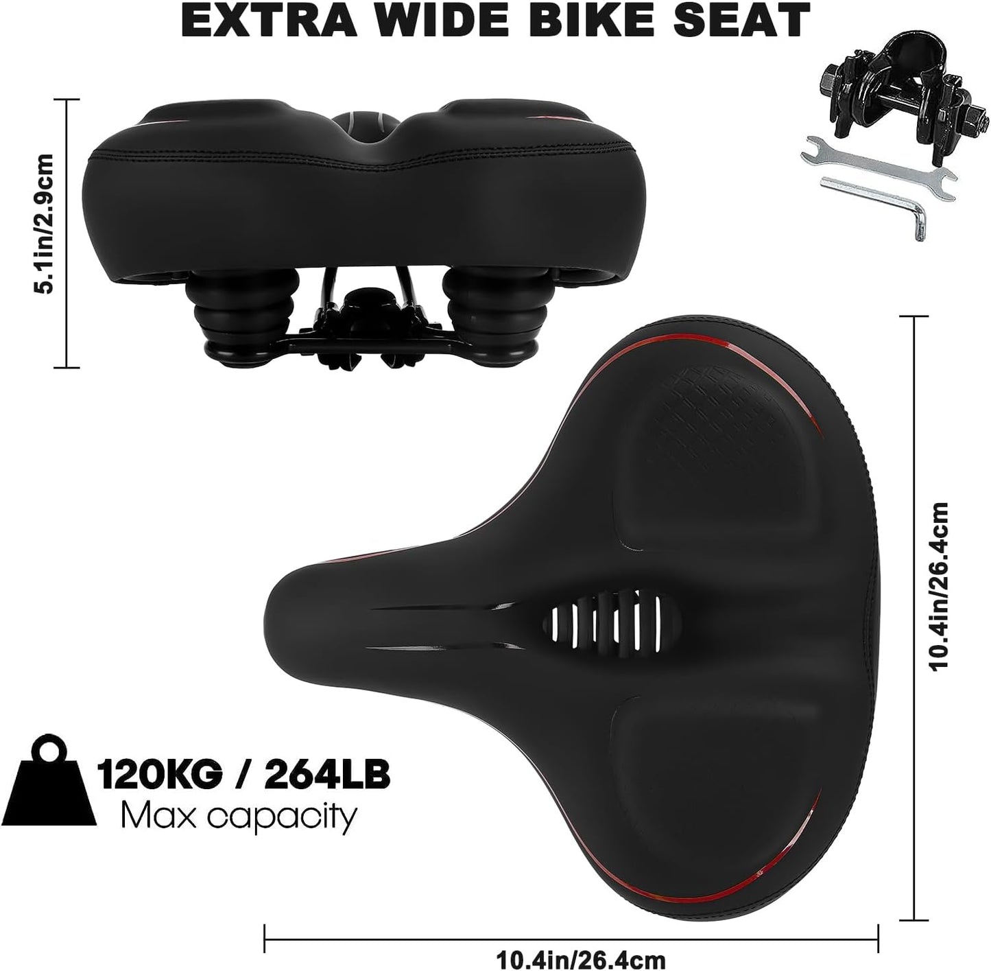 TONBUX Oversized Bike Seat for Men Women Comfort,Wide Bike Seat Cushion Replacement, Breathable Corfortable Bicycle Seat Saddle Compatible with Peloton/Exercise/Stationary/Electric/Cruiser Bikes