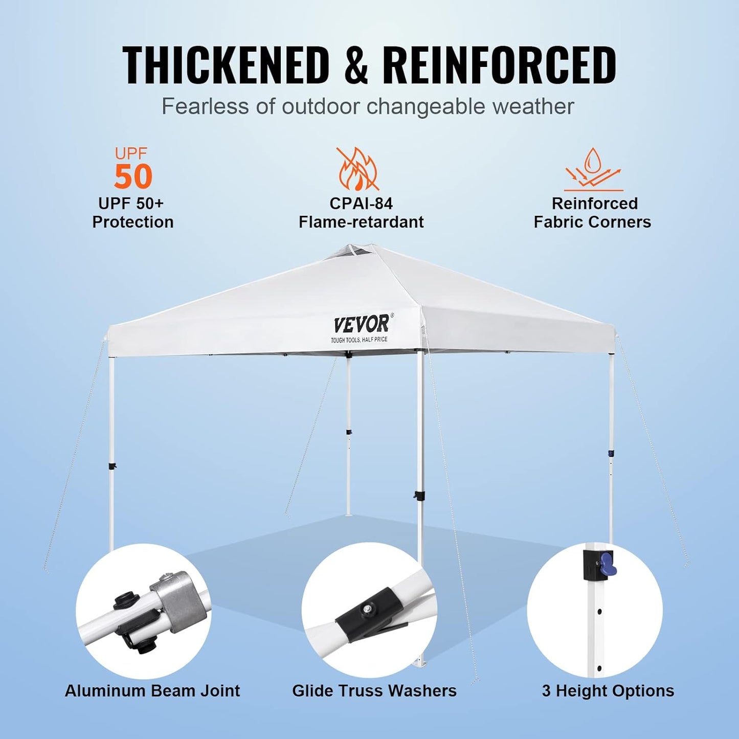 VEVOR Pop Up Canopy Tent, 10 x 10 ft, 250 D PU Silver Coated Tarp, with Portable Roller Bag and 4 Sandbags, Waterproof and Sun Shelter Gazebo for Outdoor Party, Camping, Commercial Events, White