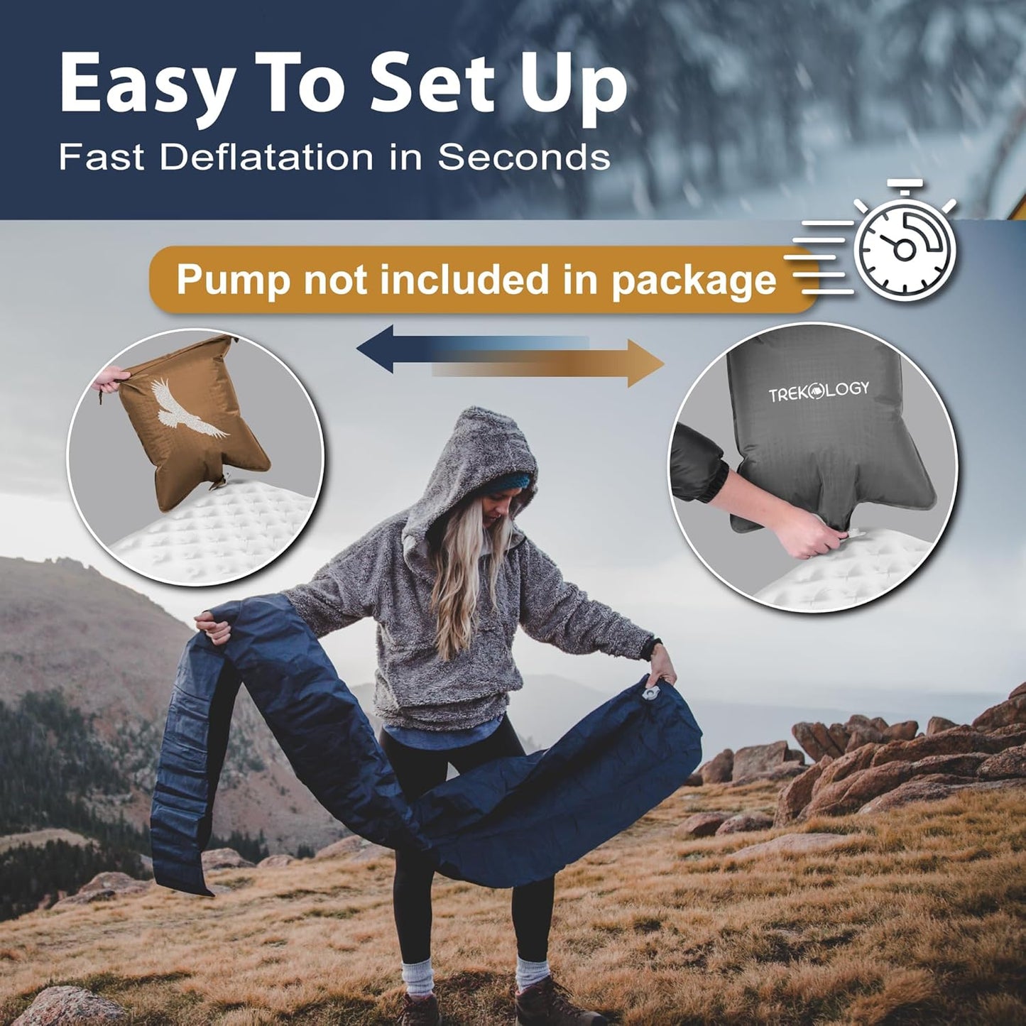 TREKOLOGY UL R7 Ultralight Sleeping Pad – R-Value 7.2, Insulated Camping Mattress for 4-Season Comfort, Inflatable Sleeping Pad for Backpacking, Hiking, Winter Camping, Compact & Lightweight Sleep Mat