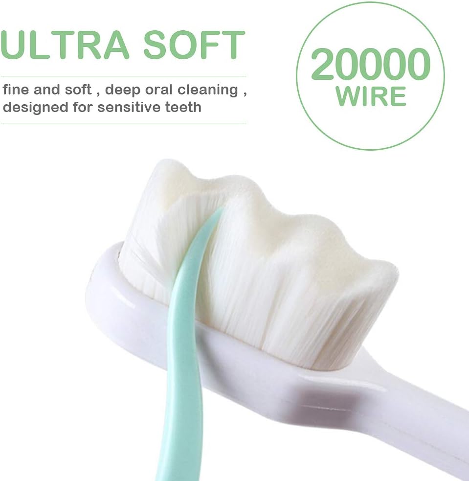 EasyHonor Extra Soft Toothbrush For Sensitive Gums, Micro-Nano Manual Toothbrush with 20000 Soft Floss Bristles 6 packs(white bristles)