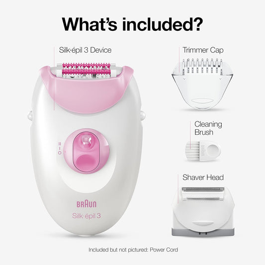Braun Silk-épil 3 3-270, Epilator for Women for Long-Lasting Hair Removal, 20 Tweezer system, Smartlight Technology, Massage rollers, Shaver and Trimmer Head Included - PuriLite