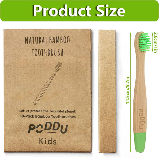 Bamboo Toothbrush, Charcoal Tooth Brush, Natural Wooden Toothbrushes, Soft Bristles Toothbrushes for Kids (Mixed Colors)10 Pcs - PuriLite