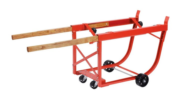 Global Industrial™ Heavy Duty Rotating Drum Cradle with Wood Handles & Steel Wheels
