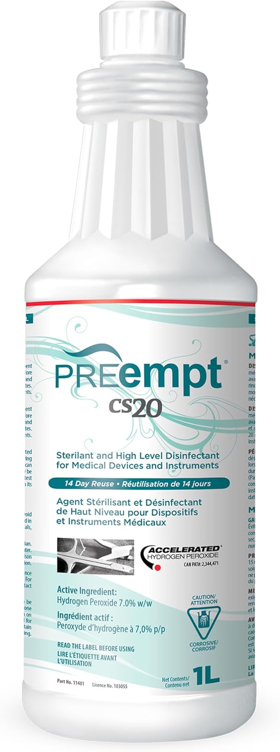 PREempt CS20 Sterilant and High-Level Disinfectant for Reusable Spa, Salon and Nail Tools and Implements (1 Liter)