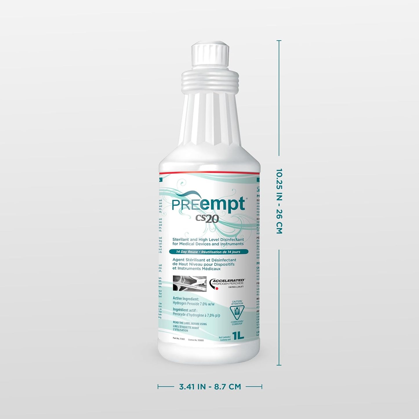 PREempt CS20 Sterilant and High-Level Disinfectant for Reusable Spa, Salon and Nail Tools and Implements (1 Liter)