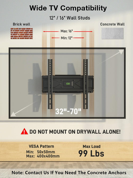 USX MOUNT Full Motion TV Wall Mount for Most 32-70 inch TVs up to 99 Lbs, Wall Mount TV Bracket with Articulating Swivel Tilting, TV Mount Fit 12" 16" Wood Studs, Max VESA 400x400mm, XMM903 - PuriLite