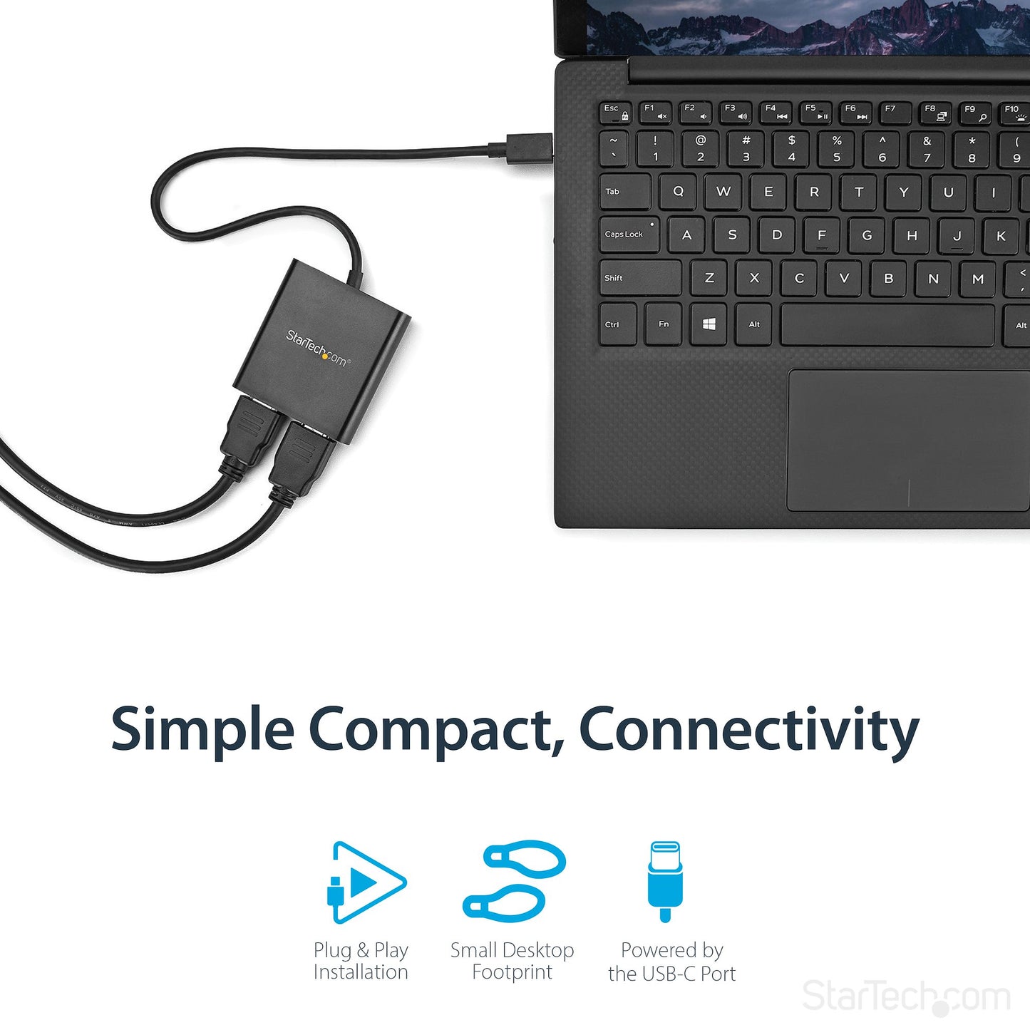 USB-C to Dual HDMI Adapter, USB Type-C Multi-Monitor MST Hub, Dual 4K 30Hz HDMI Laptop Display Extender / Splitter, HDR, Extra-Long Built-In Cable - Windows Only