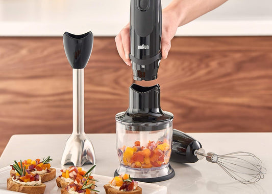 Braun MultiQuick 5 Vario Immersion Hand Blender - World's First Technology - Powerful 400 Watt Motor - Vario Speed - Includes Blending Wand, Beaker, Whisk and 1.5c Chopper, MQ5025BK, Black - PuriLite