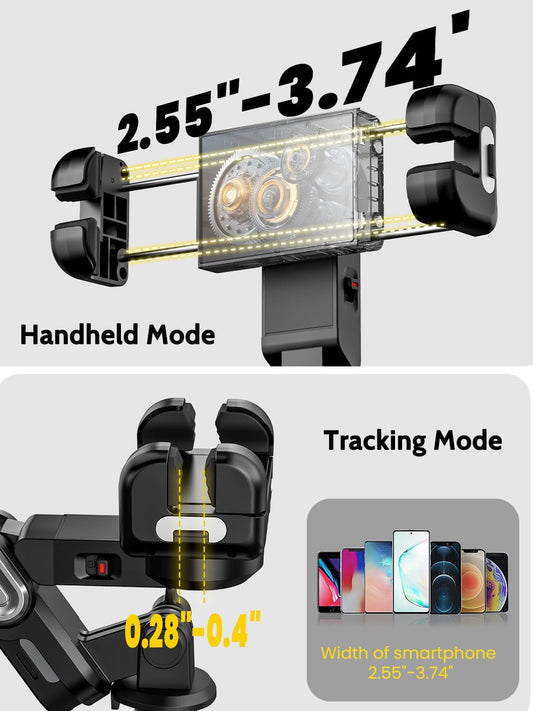 Auto Face Tracking Tripod 360° Rotation – Phone Stand Follow You for Video Recording, Selfie Stick Tripod with RGB Light & Remote Control (M2Pro Black) - PuriLite