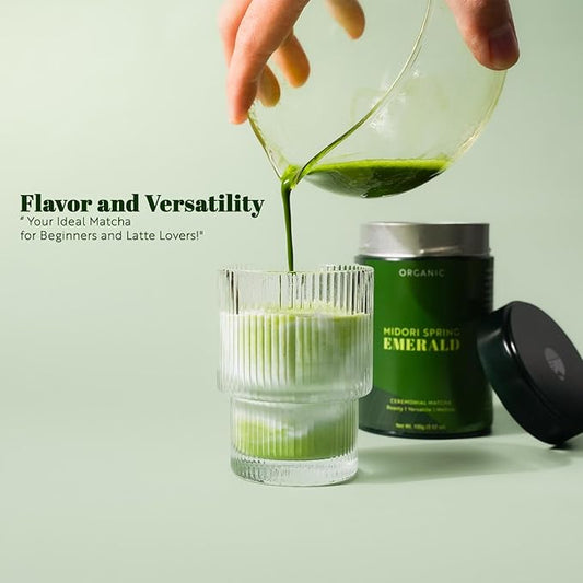 Organic Ceremonial Matcha - Emerald Class 100g - Chef's Choice! Quality Japanese Matcha Powder For Smoothies and Beginners, Kosher, VEGAN, USDA - PuriLite