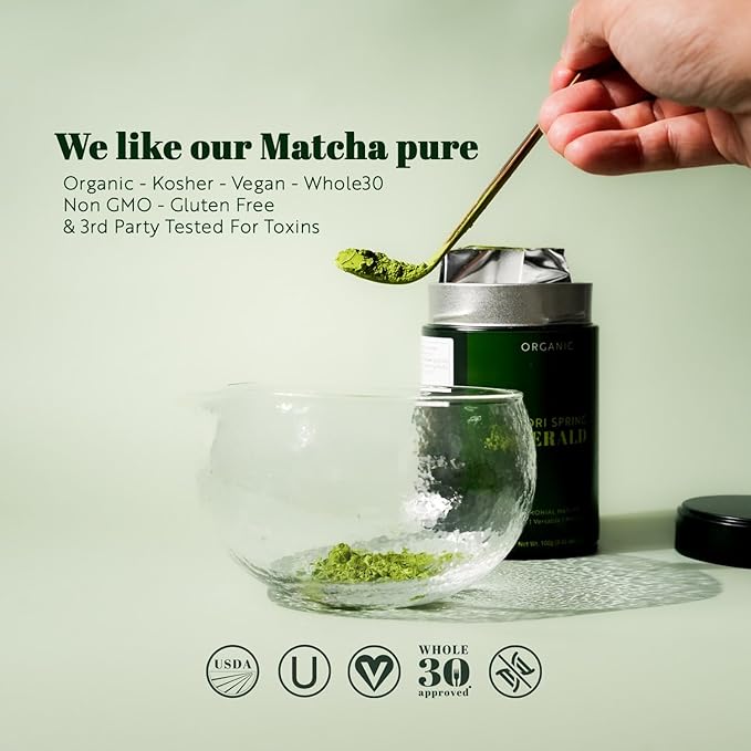 Organic Ceremonial Matcha - Emerald Class 100g - Chef's Choice! Quality Japanese Matcha Powder For Smoothies and Beginners, Kosher, VEGAN, USDA