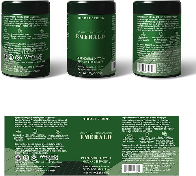 Organic Ceremonial Matcha - Emerald Class 100g - Chef's Choice! Quality Japanese Matcha Powder For Smoothies and Beginners, Kosher, VEGAN, USDA