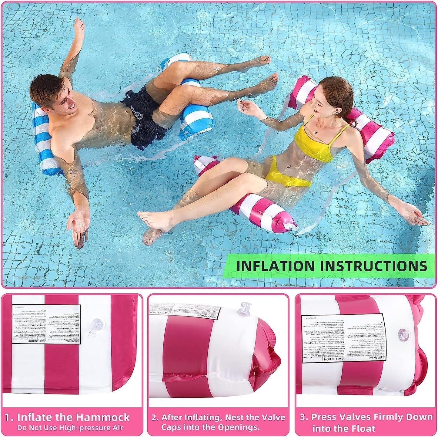 2 Pack Inflatable Pool Floats Hammock, Adults for Size Water Hammock Lounger, Multi-Purpose 4-in-1 Swimming Water Floating Rafts