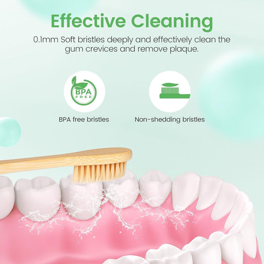 Daletu 10 Packs Bamboo Toothbrushes, Biodegradable Reusable Wooden Toothbrushes, Organic Natural Eco Friendly Toothbrush, Soft Bristles Toothbrush for Kids Adults - PuriLite