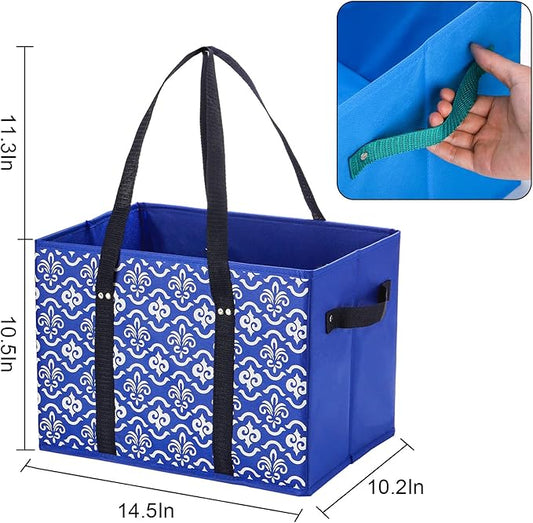 WUWEOT 4 Pack Reusable Grocery Bags, Large Shopping Box Tote, Foldable Washable Storage Bins with Reinforced Bottom Heavy Duty Handles for Fruit Vegetable Clothes Toys and Picnic - PuriLite