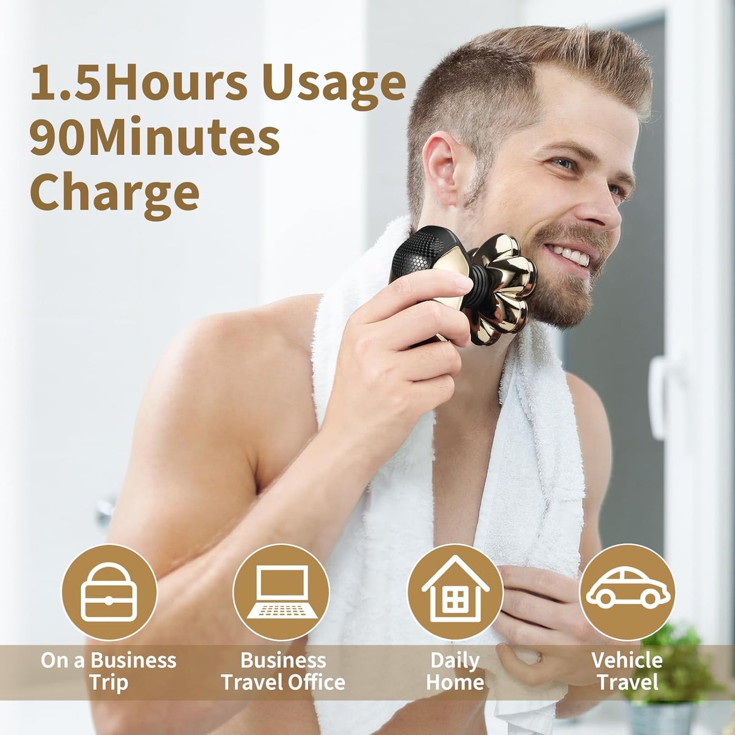Detachable Head Shavers, SHPAVVER 5-in-1 Electric Razor IPX7 Waterproof for Bald Men, Wet/Dry LED Display Rechargeable 7D Rotary Shaver Grooming Kit with Type-C Charge (A)