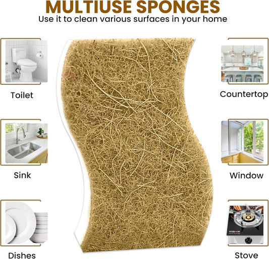 MMG Prime Natural Kitchen Sponge –12-Pack Biodegradable Sponges for Dishes –Compostable Dish Washing Scrubbers – Eco Friendly Non-Scratch Cellulose & Coconut Husk Scrubber Sponges for Cleaning - PuriLite