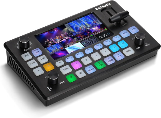 FoMaKo Video Mixer Switcher 5.5 Inch FHD LCD Screen 4-Channel HDMI Live Streaming Switcher 1080p 60FPS USB Recording USB3.0 Output PTZ Controller HDMI Video Switcher (KC601 Pro Black)