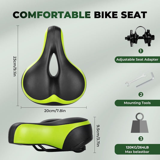 TONBUX Most Comfortable Bike Seat, Cushioned Bicycle Seat for Men Women with Dual Shock Absorbing Ball, Wide Comfort Bike Saddle