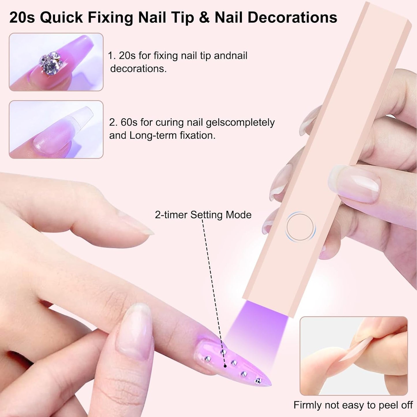 Mini UV LED Nail Lamp for Gel Nails, Handheld UV Light for Nails,USB Nail Dryer for Fast Curing, Portable Gel LED UV Nail Lamp for Nails,for DIY at Home Nail Salon-Pink