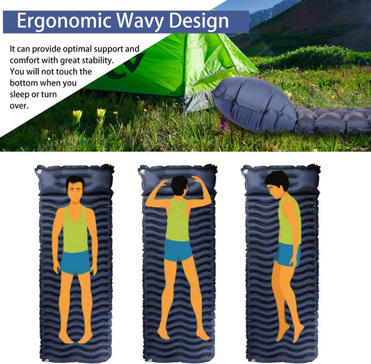 Unigear Ultralight Inflatable Sleeping Pad, Compact Air Camping Mat for Backpacking, Hiking and Traveling (Navy Blue Pad with Pillow) - PuriLite