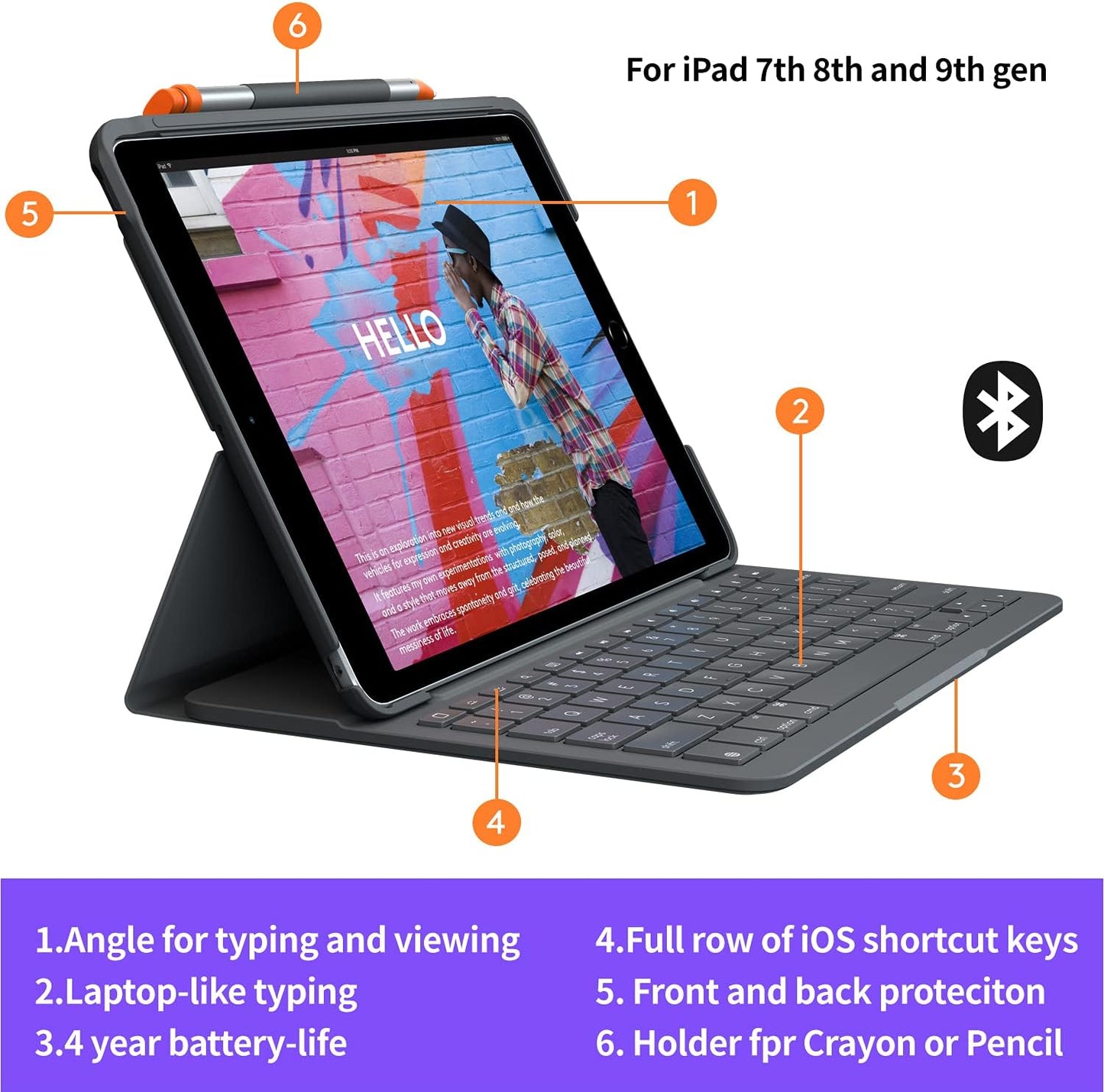 Logitech iPad (7th,8th and 9th generation) Keyboard Case | Slim Folio with Integrated Wireless Keyboard (Graphite)