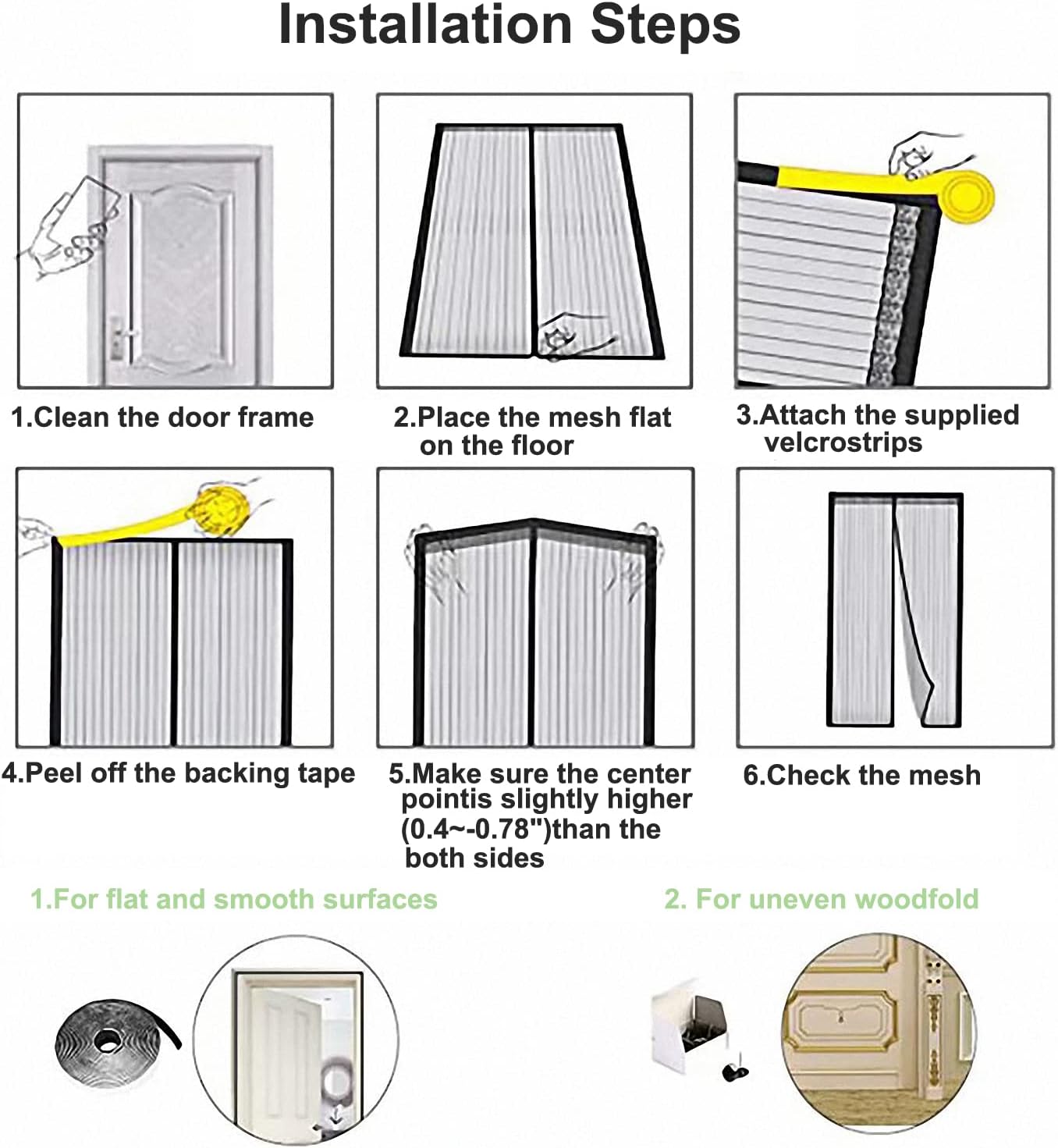 White Magnetic Screen Door Fits Door Size 32x80in Screen Size 34x82in Heavy Duty Mesh Full Frame With Magic Tape