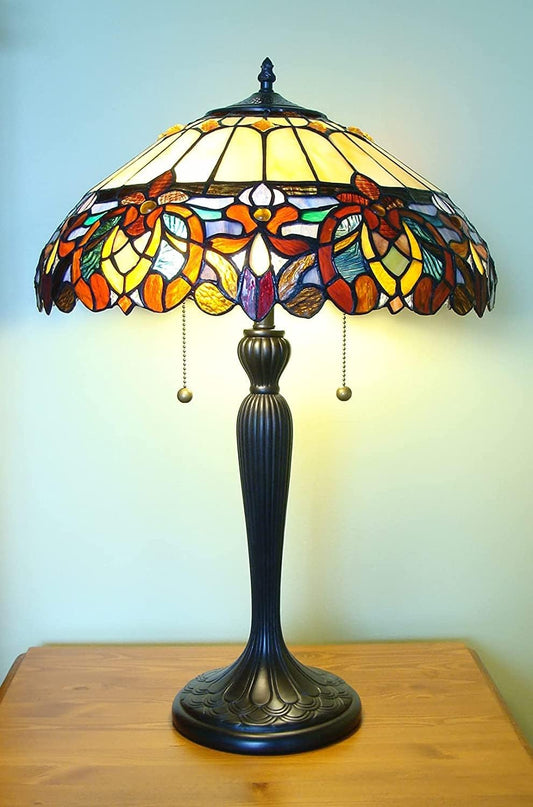 Andrea Table Lamp – Tiffany-Style Stained Glass Shade Lamp – Vintage Bronze Finish – Handcrafted Decorative Accent Lamp
