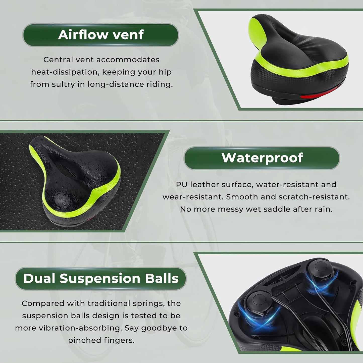 TONBUX Most Comfortable Bike Seat, Cushioned Bicycle Seat for Men Women with Dual Shock Absorbing Ball, Wide Comfort Bike Saddle