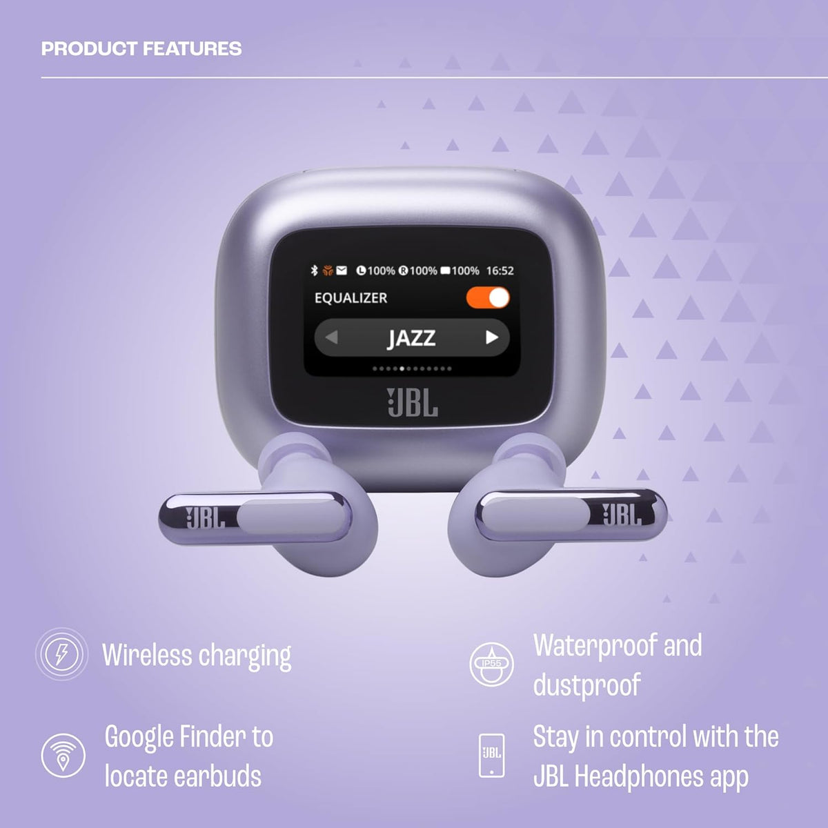 JBL Live Beam 3 True Wireless Noise-Cancelling Earbuds – Hi-Res Audio, Smart Touchscreen Charging Case, 48H Playback, Wireless Charging - PuriLite