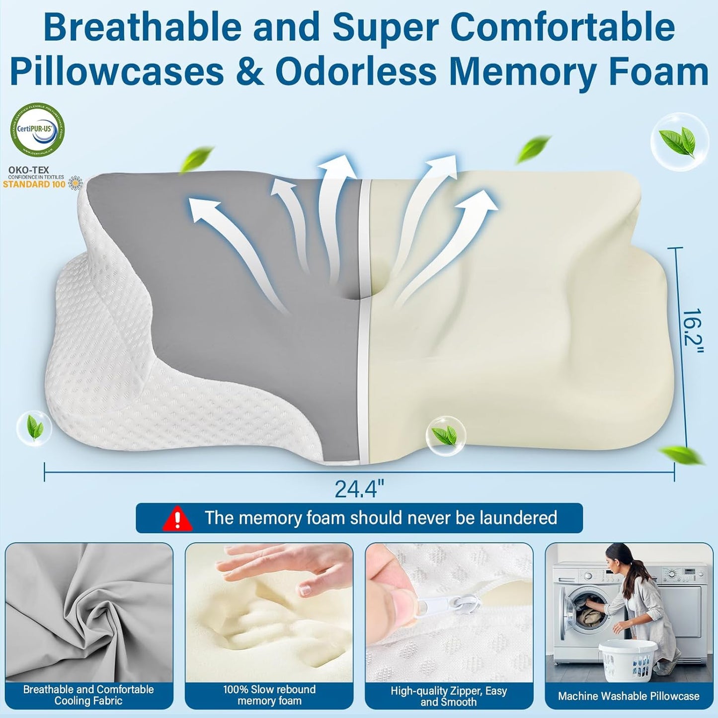 Ehomfory Memory Foam Pillow for Neck Pain Relief, Ergonomic Neck Pillow Cervical Pillow for Shoulder Pain, Cooling Bed Pillow for Side Back Stomach Sleepers - Gray
