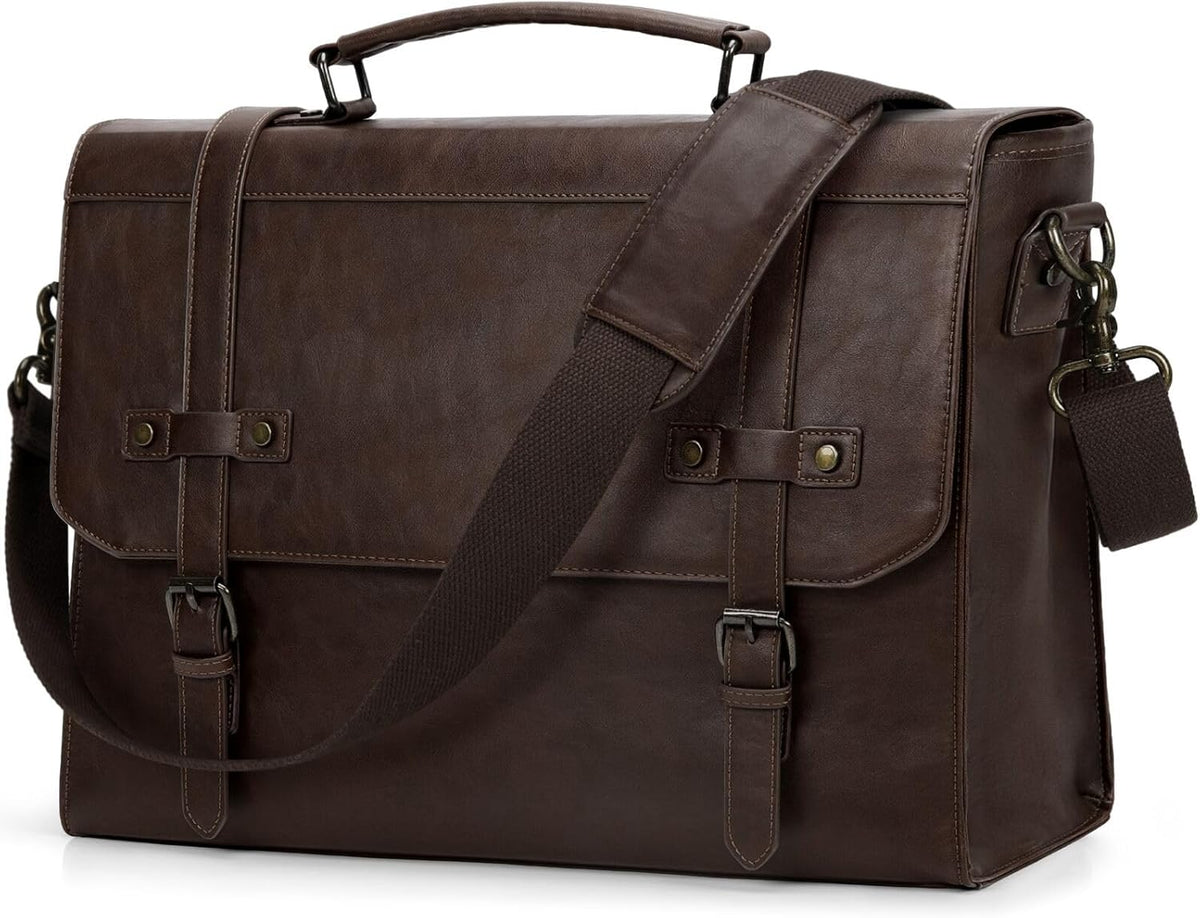 Messenger Bag for Men – 17 Inch Laptop Bag Vintage PU Leather Waterproof Computer Briefcase, Retro Shoulder Satchel - PuriLite