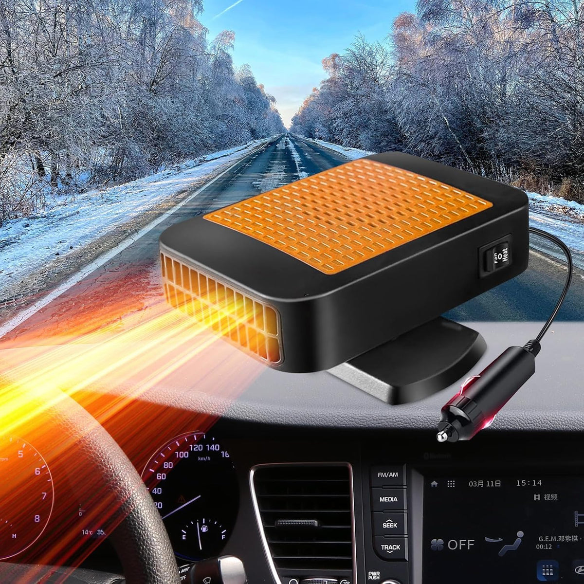 Car Heater,12V 200W Portable Fast Heating Defroster Automobile Windshield Fast Heaters Car Heater That Plugs into Cigarette Lighter for Car, SUV, Trucks (Orange Black) - PuriLite