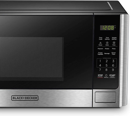 BLACK+DECKER Digital Microwave Oven with Turntable Push-Button Door, Child Safety Lock, Stainless Steel, 0.9 Cu Ft - PuriLite