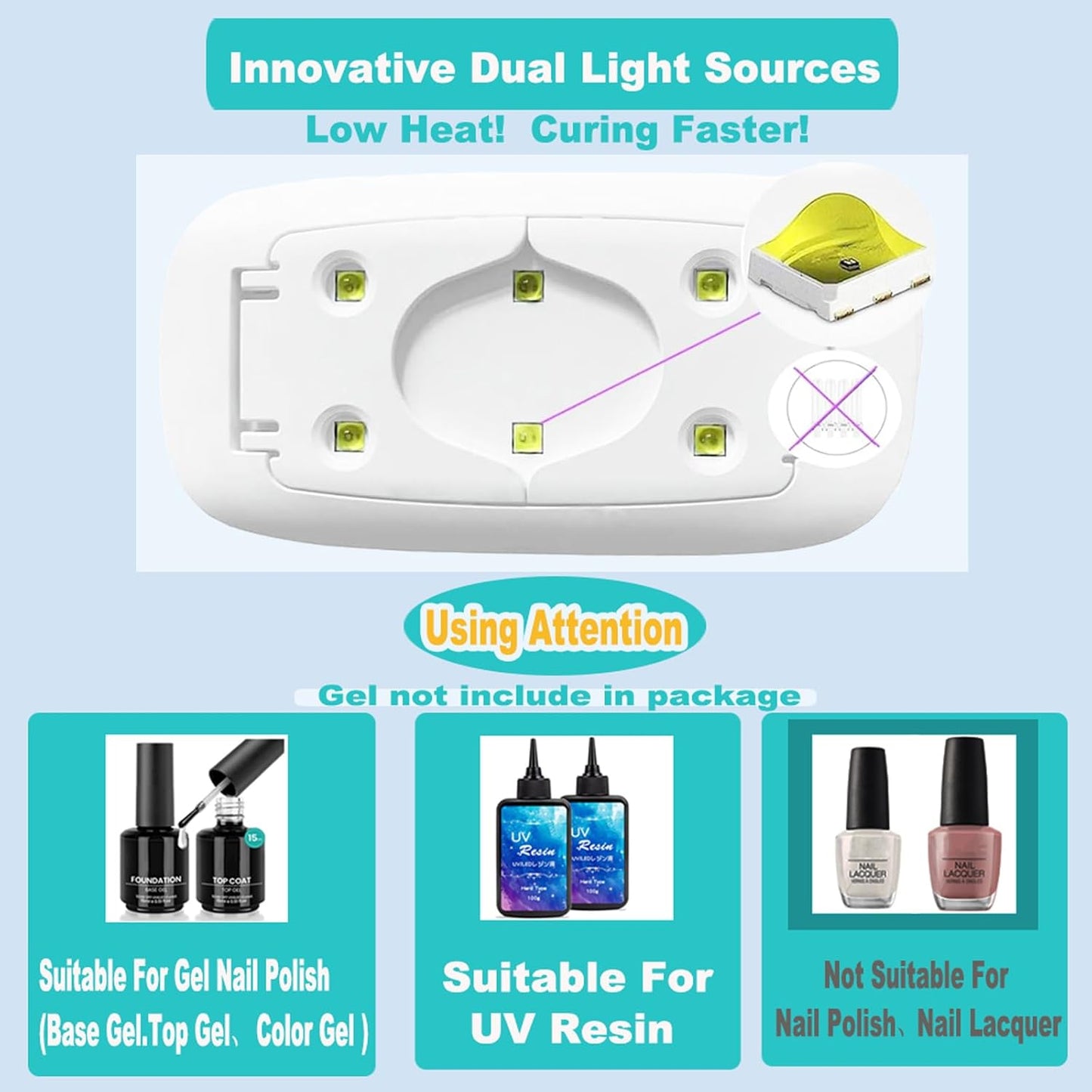 UV Led Nail Lamp uv Nail Light Mini Nail Dryer Portable Curing Light for Gel Nail Polish,6w(White)