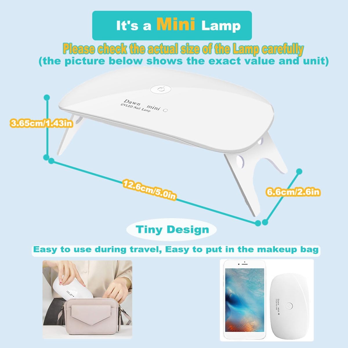 UV Led Nail Lamp uv Nail Light Mini Nail Dryer Portable Curing Light for Gel Nail Polish,6w(White)