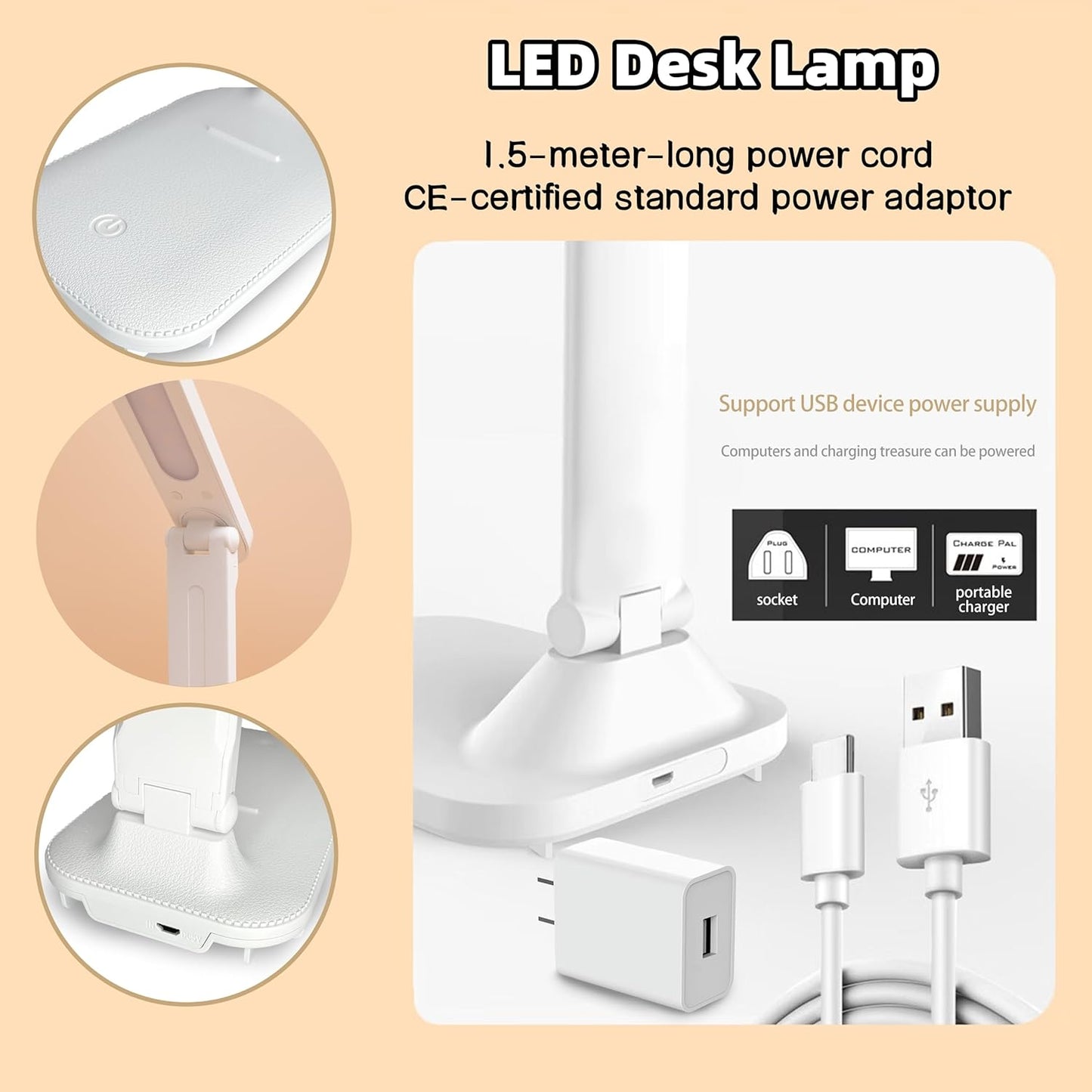 Led Desk Lamp Dimmable Light Reading Lamp 3 Lighting Modes, Eye Protection Desk Lamp Accessories, Study Desk Lamp Equipped USB Charger Suitable for Home Office is for Gift Giving