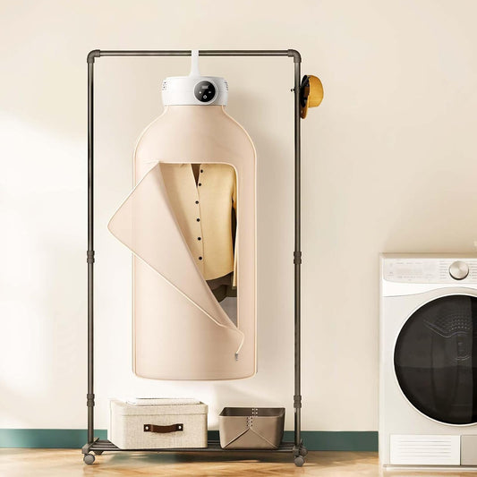 VEVOR Portable Clothes Dryer, Clothes Dryer with Dryer Bag, PTC Heating & LED Display, Foldable Mini Dryer with 5-H Timer for Apartments, Dorms, RVs, or Hotels, 600W, Beige - PuriLite