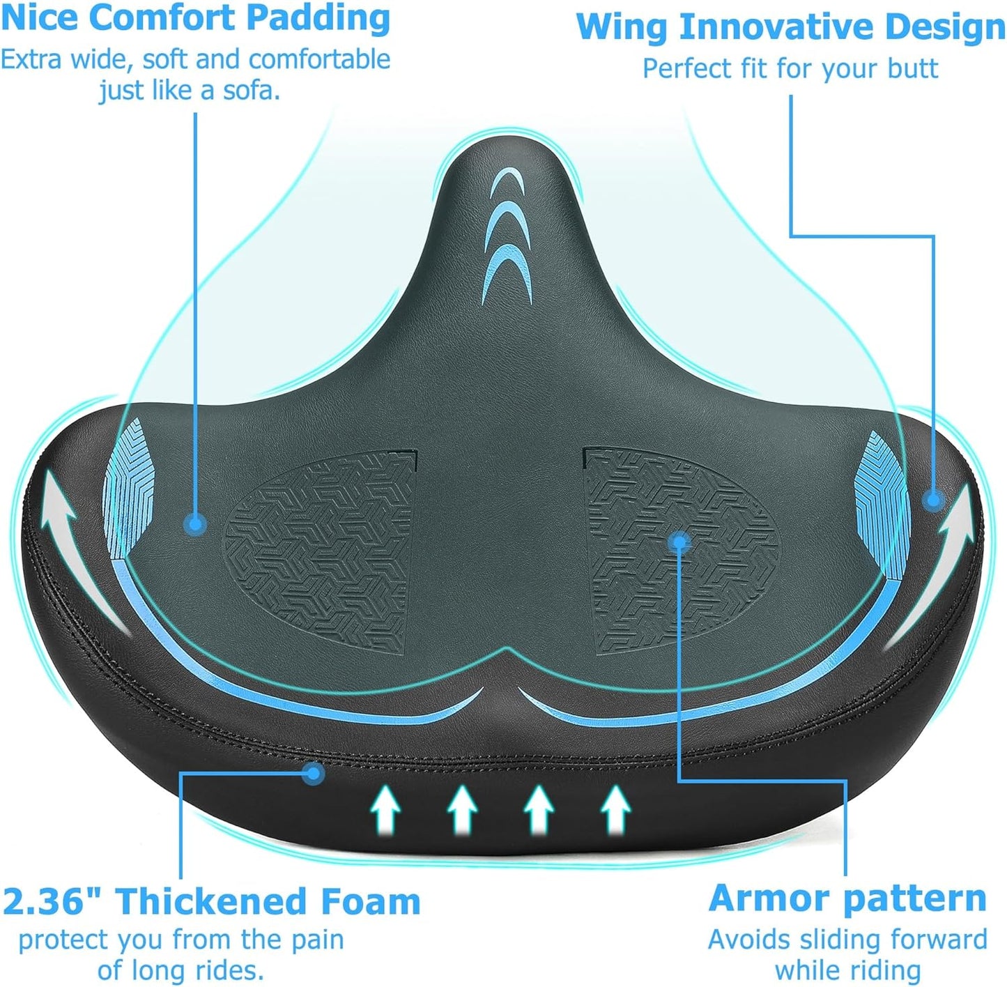 Oversized Bike Seat for Men Women Comfort, Extra Wide Soft Bicycle Seat Cushion with Comfortable Wing Padded, Large Bike Saddle for Peloton Bike, Stationary Bike, Exercise Bike, City Bike, Ebike
