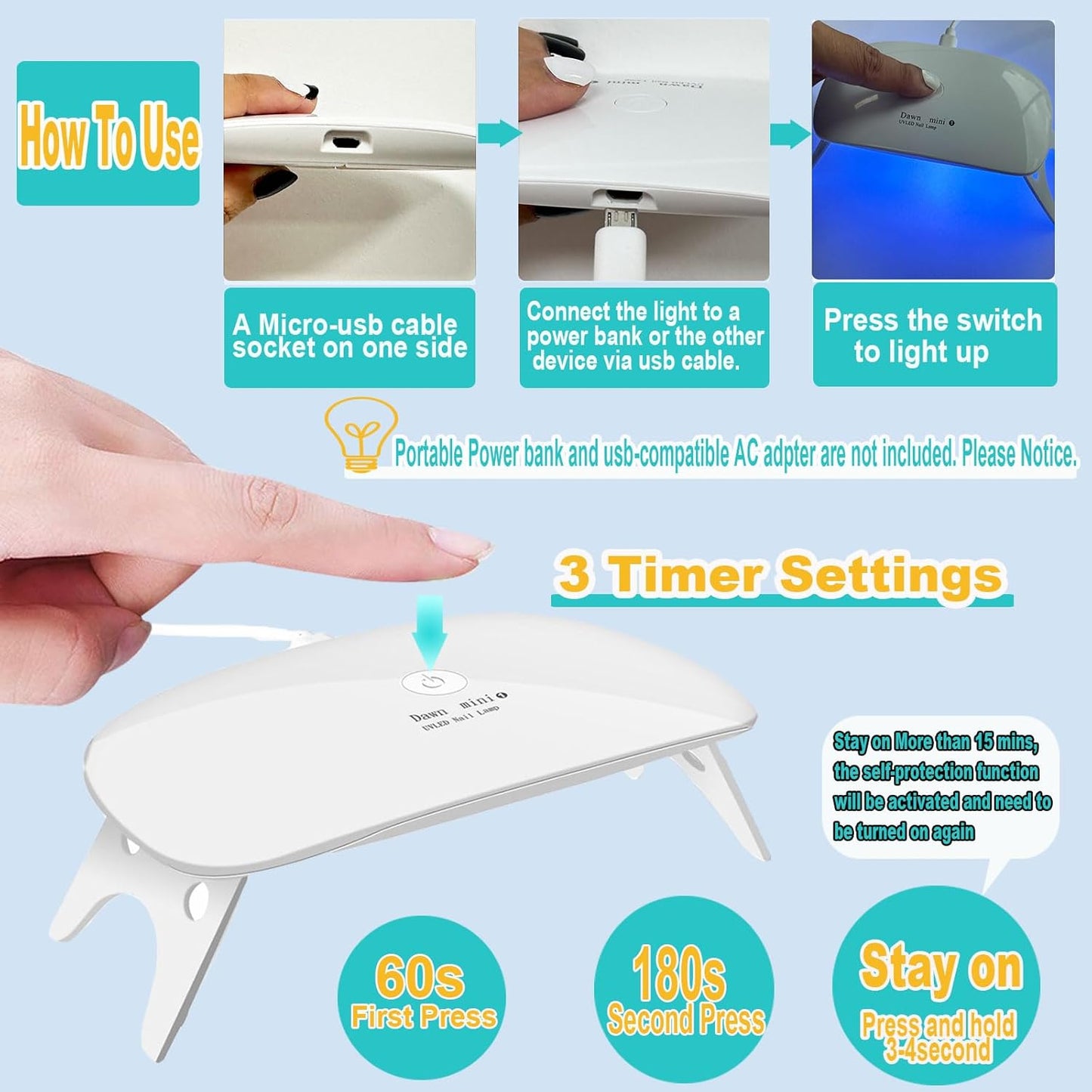 UV Led Nail Lamp uv Nail Light Mini Nail Dryer Portable Curing Light for Gel Nail Polish,6w(White)