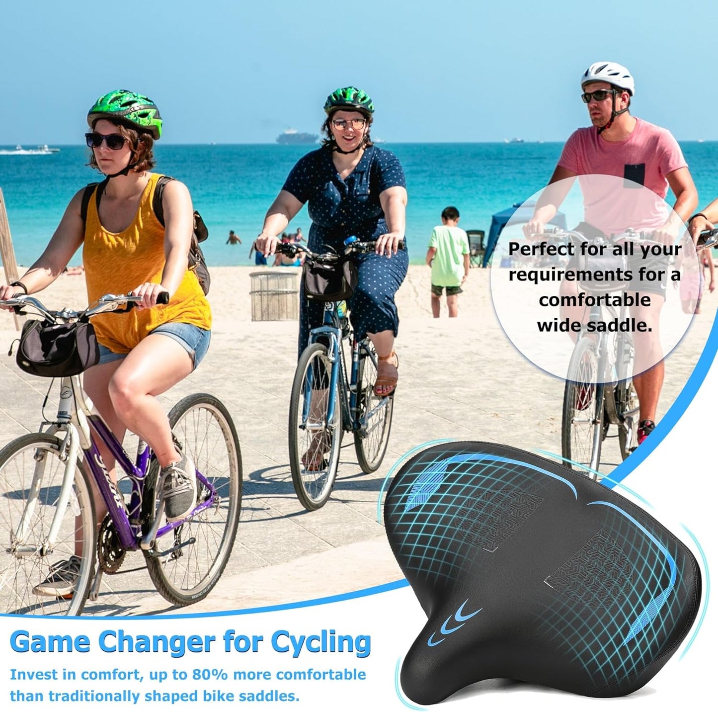Oversized Bike Seat for Men Women Comfort, Extra Wide Soft Bicycle Seat Cushion with Comfortable Wing Padded, Large Bike Saddle for Peloton Bike, Stationary Bike, Exercise Bike, City Bike, Ebike