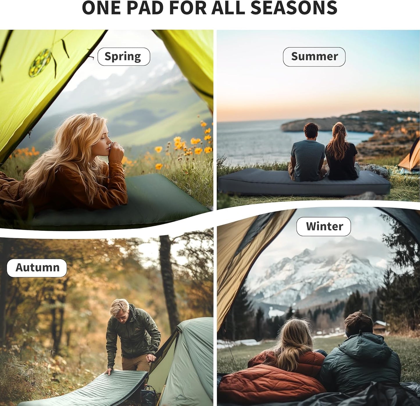 Self Inflating Sleeping Pad, 4" Ultra-Thick Camping Mattress with Built-in Pump, Foam Campinging Mat for Tent, Traveling and Car, Easy to Inflate and Deflate (Green)