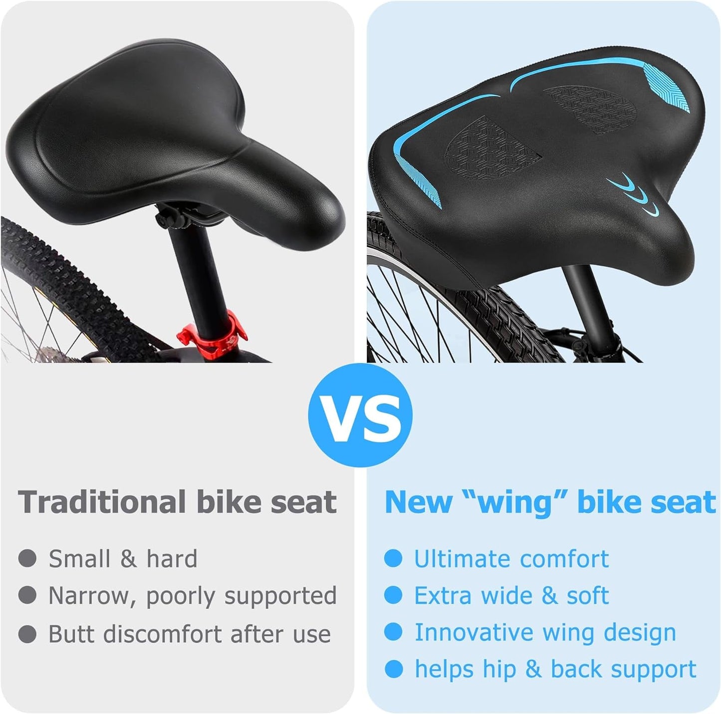Oversized Bike Seat for Men Women Comfort, Extra Wide Soft Bicycle Seat Cushion with Comfortable Wing Padded, Large Bike Saddle for Peloton Bike, Stationary Bike, Exercise Bike, City Bike, Ebike
