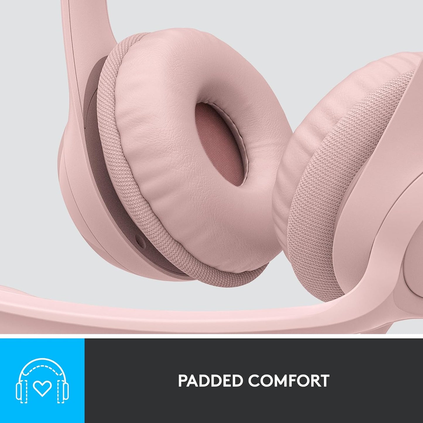 Logitech H390 Wired Headset for PC/Laptop, Stereo Headphones with Noise Cancelling Microphone, USB-A, in-Line Controls for Video Meetings, Music, Gaming and Beyond - Rose, 1 Pack