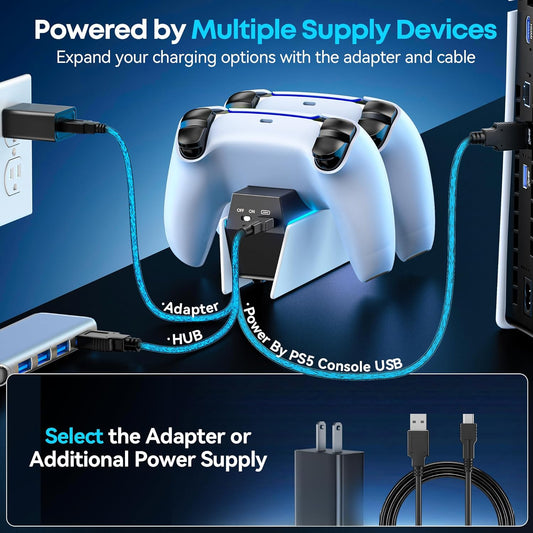 PS5 Controller Charger, OIVO PS5 Charging Station for Dualsense Controller, PS5 Controller Charger Station with Fast Charging AC Adapter, PS5 Charger for PlayStation 5 Dual Controller - PuriLite