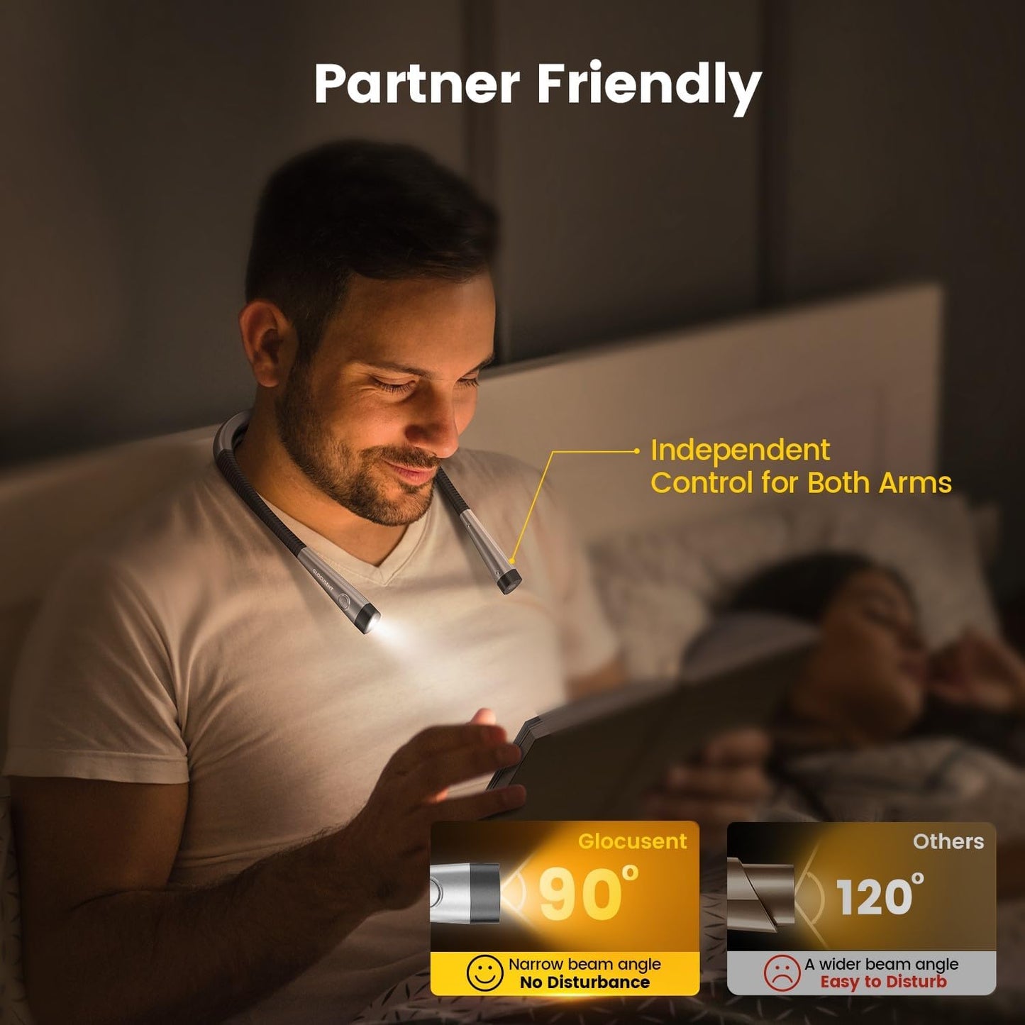 Glocusent Book Light, 3 Color Temperatures Reading Light, Bendable Neck Light, 80 Hrs Lasting Rechargeable Book Light for Reading in Bed, Knitting, Camping, Repairing, Avid Reader Gift