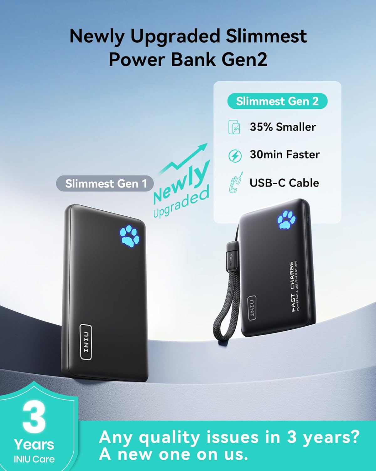 INIU Portable Charger, Lightest 10000mAh 45W PD Power Bank, USB C in&Out Fast Charging Battery Pack, External Phone Powerbank Compatible with iPhone 16 15 14 13 Samsung S22 S21 Google iPad etc