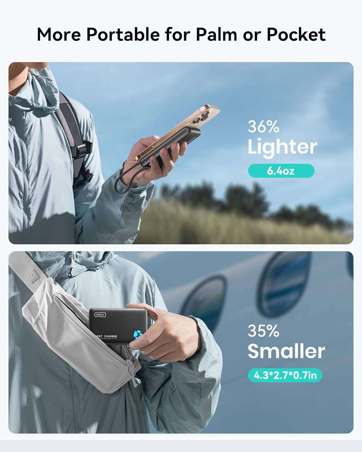 INIU Portable Charger, Lightest 10000mAh 45W PD Power Bank, USB C in&Out Fast Charging Battery Pack, External Phone Powerbank Compatible with iPhone 16 15 14 13 Samsung S22 S21 Google iPad etc